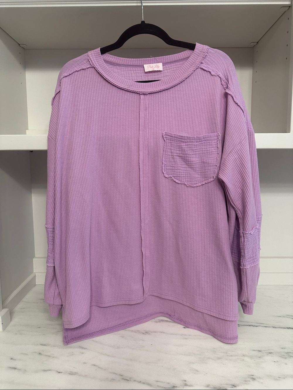 Pink Lily small Lilac Waffle Knit Pullover Top with Chest Pocket.  Like new